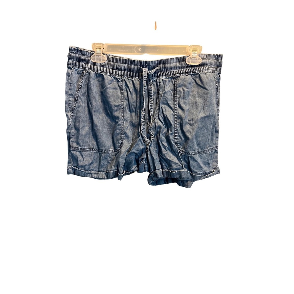 Dip Womens Blue Chambray Shorts Elastic Waist Drawstring Cotton Rayon Size L